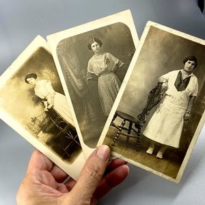 Antique Real Photograph Postcards Set of 3 Fashionable Lady Portraits